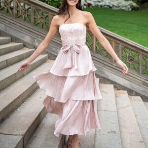 Shoshanna Pearl Sequined Strapless Pink Midi Dress 6 NEW Formal Wedding Guest